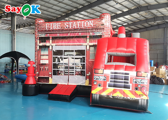 Castello rimbalzante gonfiabile a tema camion dei pompieri per parco divertimenti per bambini