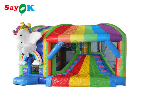 Castello di salto gonfiabile Unicorn Bouncy Castle With Slide dei bambini dell'arcobaleno