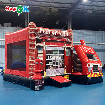 Stazione di pompieri a tema gonfiabile rimbalzo combo gonfiabile camion dei pompieri Boucy castello scivolo per bambini