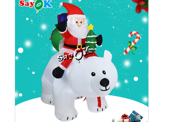 6 piedi di natale di festa delle decorazioni dell'iarda di esplosione gonfiabile Santa Claus Rides Polar Bear del prato inglese