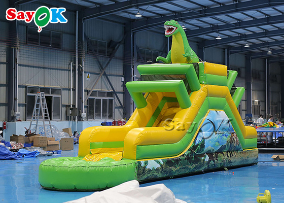 Slide a tema di dinosauro gonfiabile Slide ad acqua gonfiabile 9.3x2x3.5mH Stampa del logo