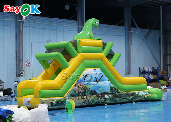 Slide a tema di dinosauro gonfiabile Slide ad acqua gonfiabile 9.3x2x3.5mH Stampa del logo