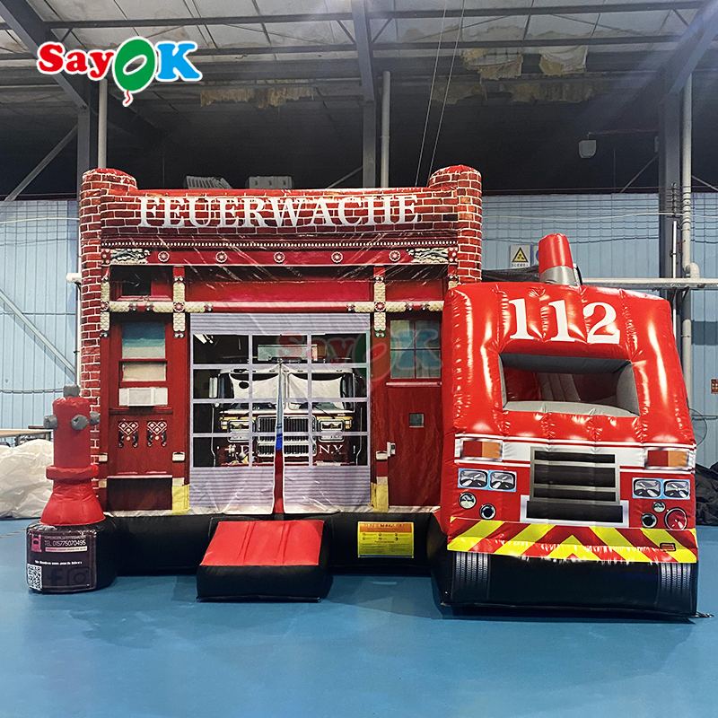 Stazione di pompieri a tema gonfiabile rimbalzo combo gonfiabile camion dei pompieri Boucy castello scivolo per bambini