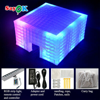 Tenda gonfiabile a cubo 8m x 8m con illuminazione a LED e tessuto Oxford resistente per eventi all'aperto