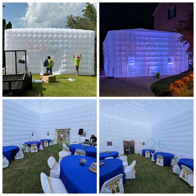 Tenda gonfiabile a cubo 8m x 8m con illuminazione a LED e tessuto Oxford resistente per eventi all'aperto