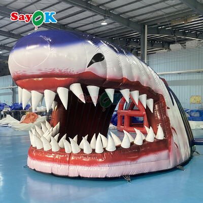 Commercial 0.4mm PVC Inflatable Shark Head Tunnel Tent - Flame Retardant & Customizable Size for Outdoor Football Sports