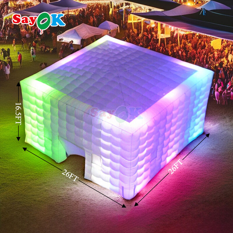 Tenda gonfiabile a cubo 8m x 8m con illuminazione a LED e tessuto Oxford resistente per eventi all'aperto