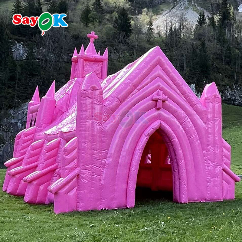 Tenda gonfiabile personalizzata ignifuga e resistente ai raggi UV con fiamme rosa per eventi nuziali all'aperto