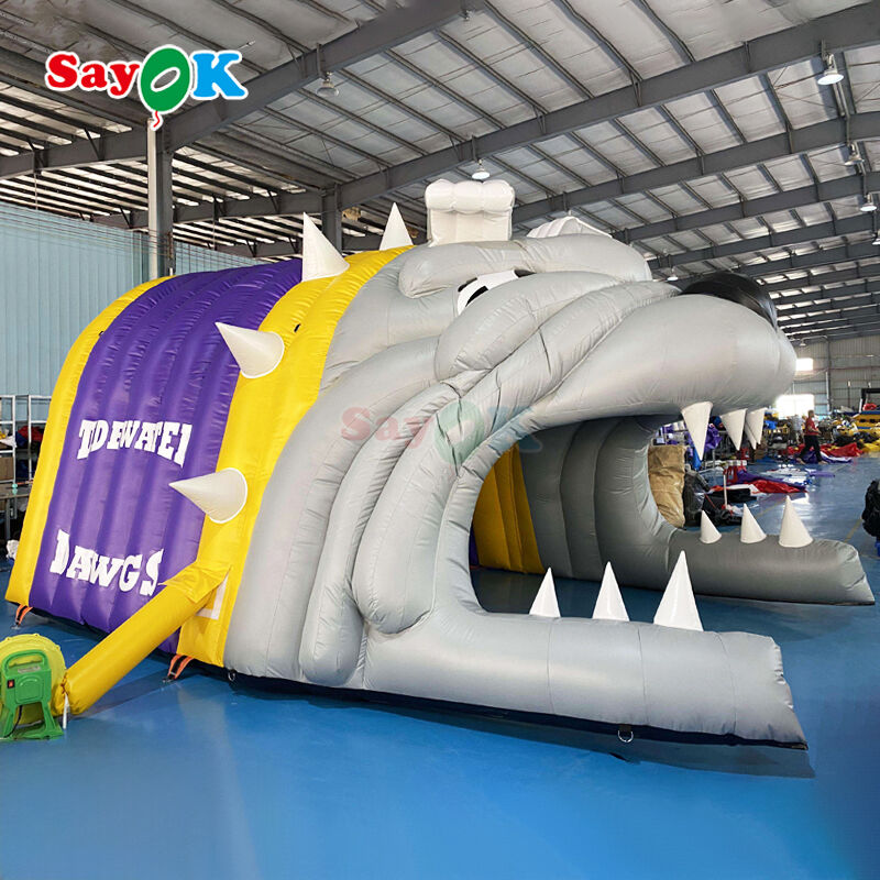 Tenda a tunnel gonfiabile personalizzata con logo Bulldog, ignifuga e resistente ai raggi UV per sport di calcio all'aperto